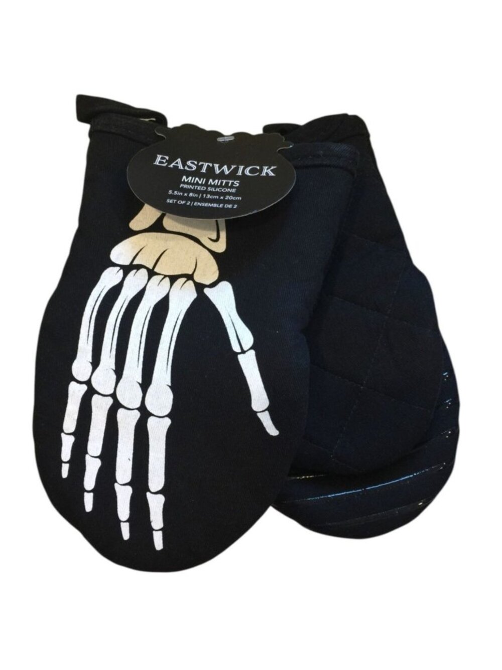 Skeleton Hands Mini Mitts Striped Silicone Palms Black White Oven Mitts